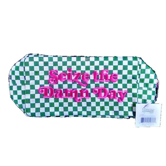 PINKTAG Seize The Damn Day Checkered Cosmetic Bag, Totalee Gift Green Checkered - Picture 5 of 10